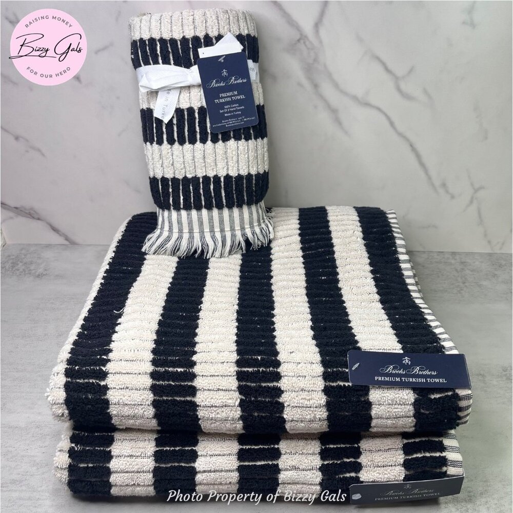 BROOKS BROTHERS 4 Pc Mosaic Tiles Bath Hand Towels Set Turkish